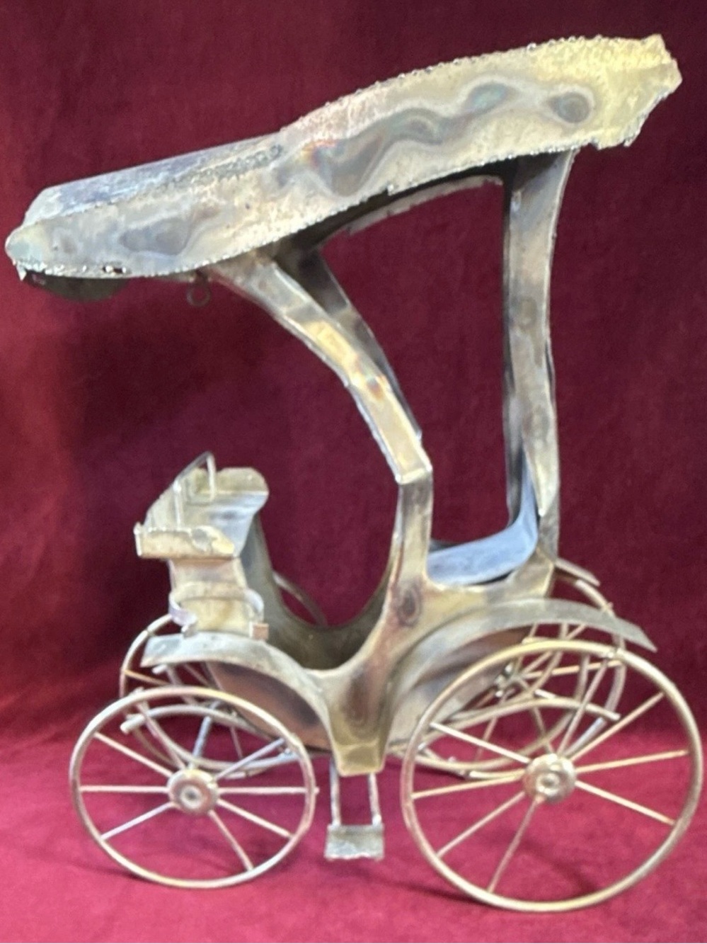 Vintage MCM Brutalist Welded Metal Carriage Sculpture Torch Cut Art Figure 60s 7